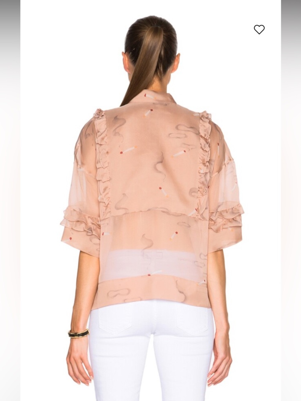 No. 21 Designer Silk Chiffon Sheer Ruffle Tie-Neck Top in Blush - Picture 4 of 6